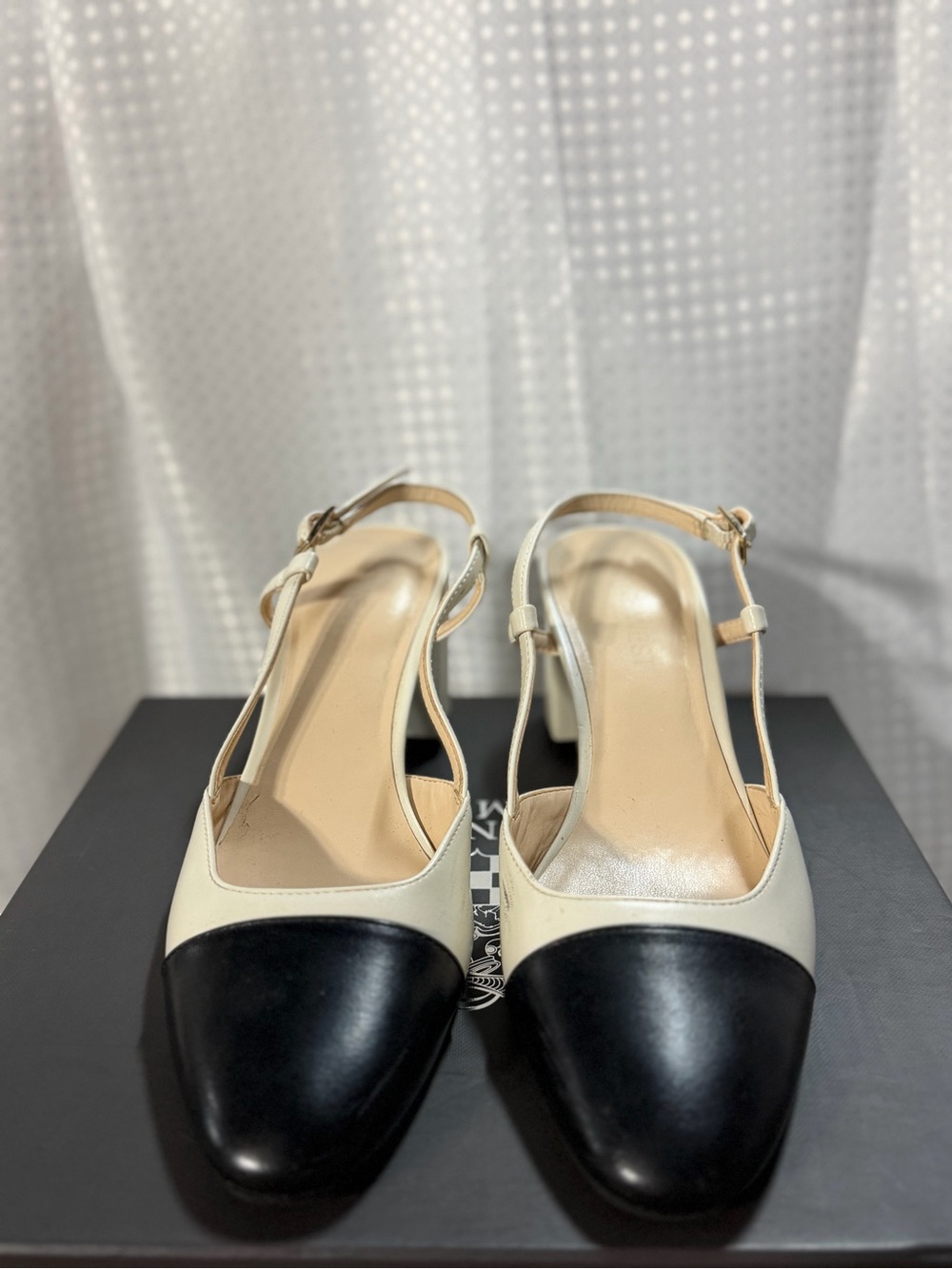 Nine West Black and Cream Slingback Block Heels